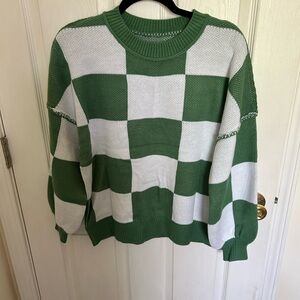 Green & White Checkerboard Crewneck Sweater